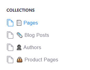 Menú Collections amb l'opció Pages