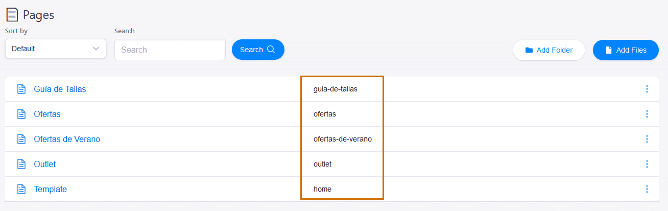 Llista de pàgines dins d'una carpeta