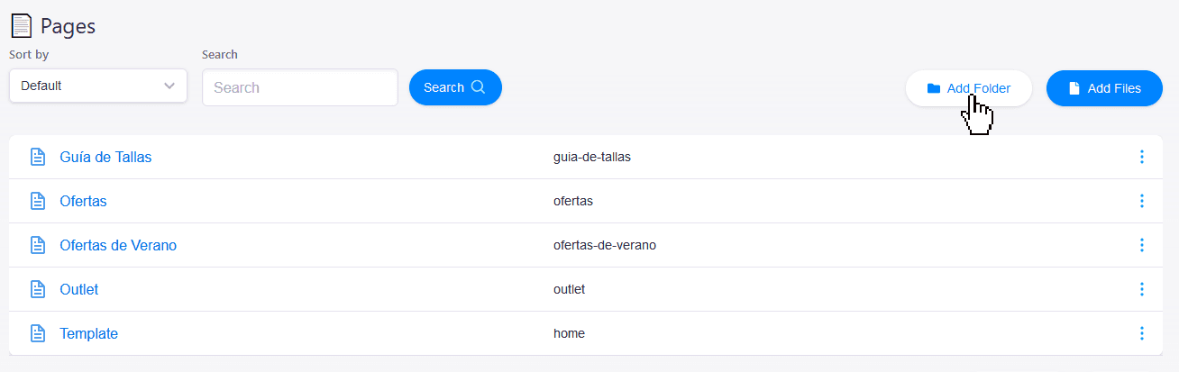 Botó Add Folder a la pàgina de gestió