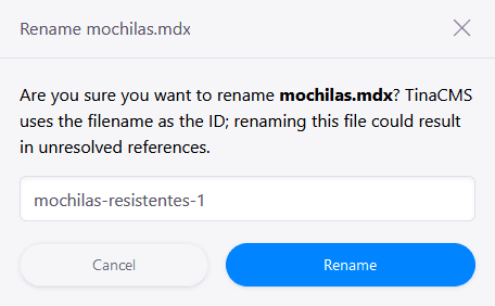 Finestra modal de rename