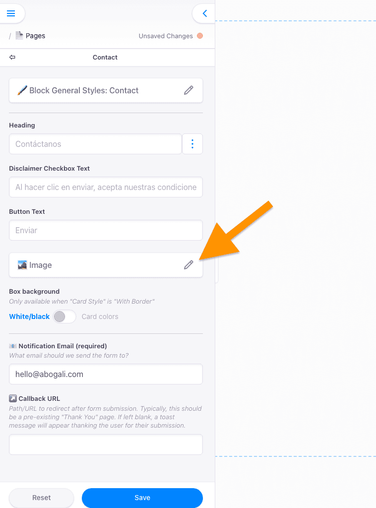 Barra editor Marte imatge en contact block